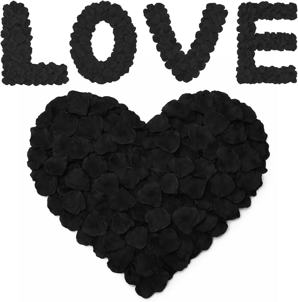 Anwyll 3000Pcs Black Rose Petals - Artificial Faux Flowers Fake Rose Petals for Wedding Proposal Engagement Romantic Night Anniversary Valentine's Galentine's Day Decoration Home Room Party Decor