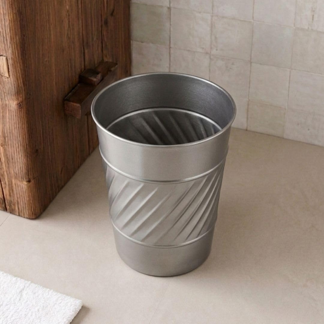 Monarch Abode Metal Bathroom Trash Can – Waste Basket for Bedroom, Office Desk, & Dorm, Handcrafted Wave Embossed, Durable Decorative Pewter Small Trash Can Bathroom Garbage Bin Wastebasket