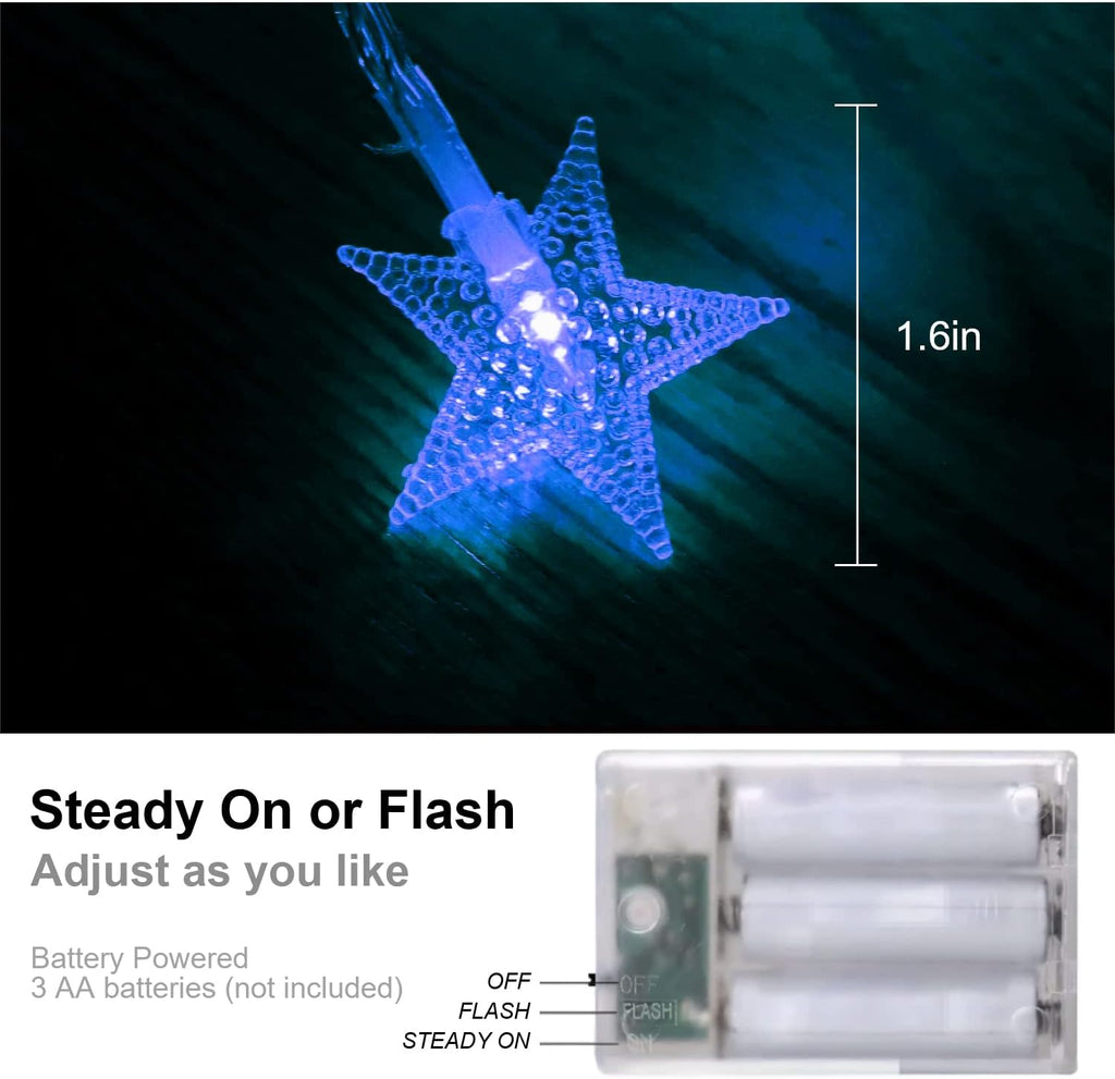 ITICdecor Blue Star String Lights Battery Operated 15 FT 30 LED