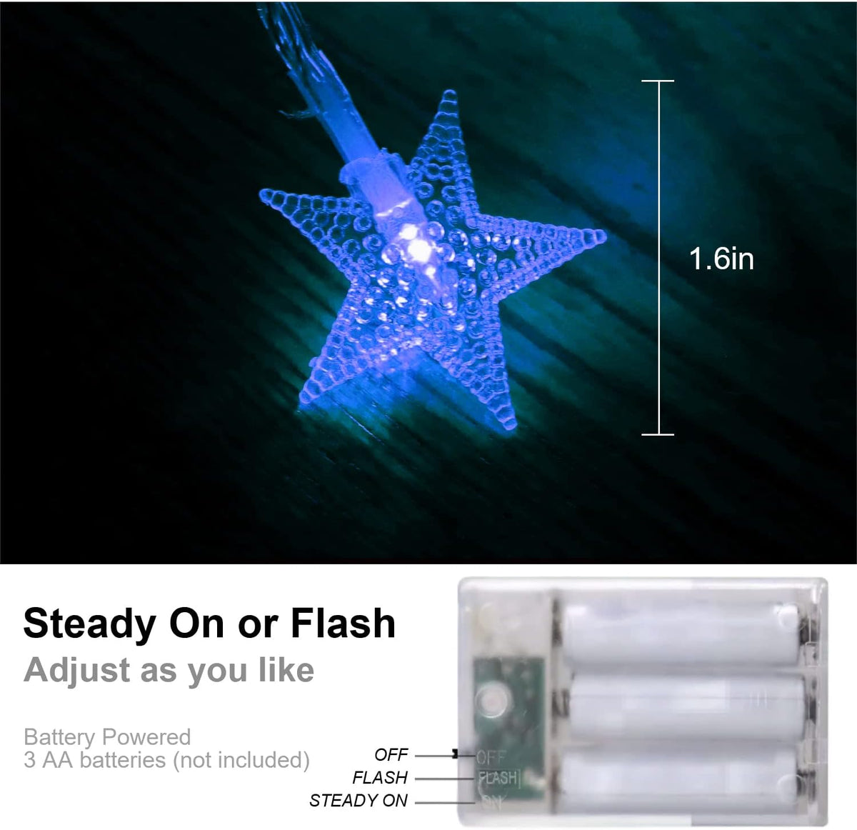 ITICdecor Blue Star String Lights Battery Operated 15 FT 30 LED