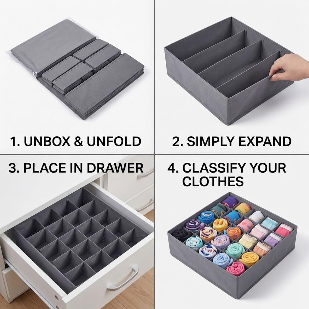 SUREMAX 10-Pack Underwear Organizer for Clothing Underwear, Sock, Bra, Grey