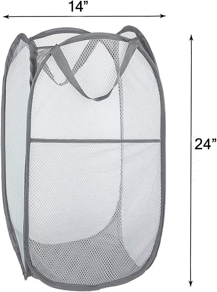 Mesh Pop up Laundry Hamper, Collapsible for Storage, Portable Folding Pop-Up Clothes Hamper Laundry Basket for Home Room, College Dorm or Travel, Grey
