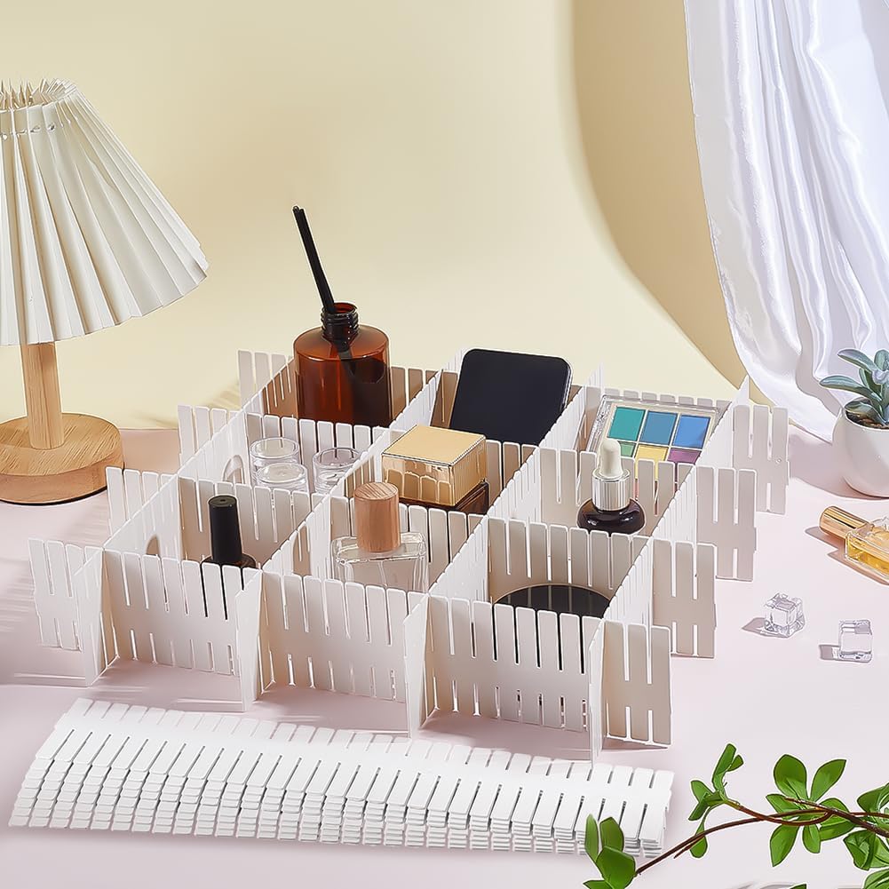 PH PandaHall 40pcs Drawer Dividers Adjustable Drawer Organizer White Drawers Separators Dresser Drawers Organizer for Socks Underwear Clothes Kitchen Bedroom Desk Office Storage, 14.5x2.7 Inch
