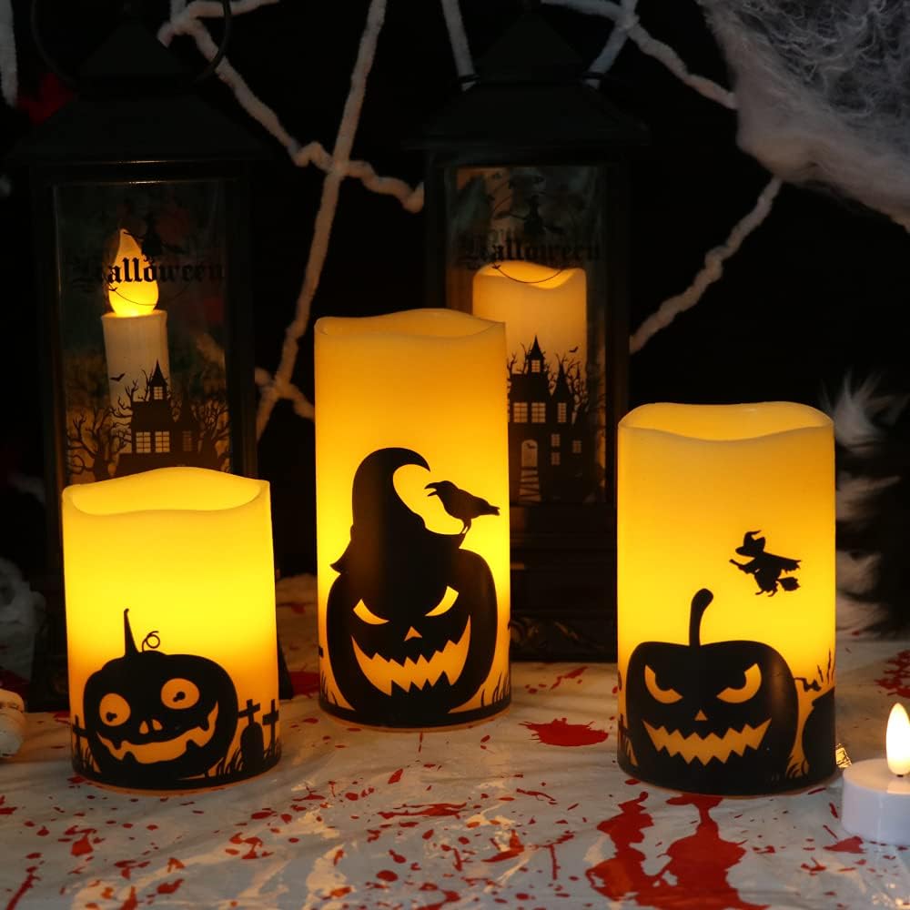 Eldnacele Pumpkin Halloween Flameless Candles Battery Operated with Timer