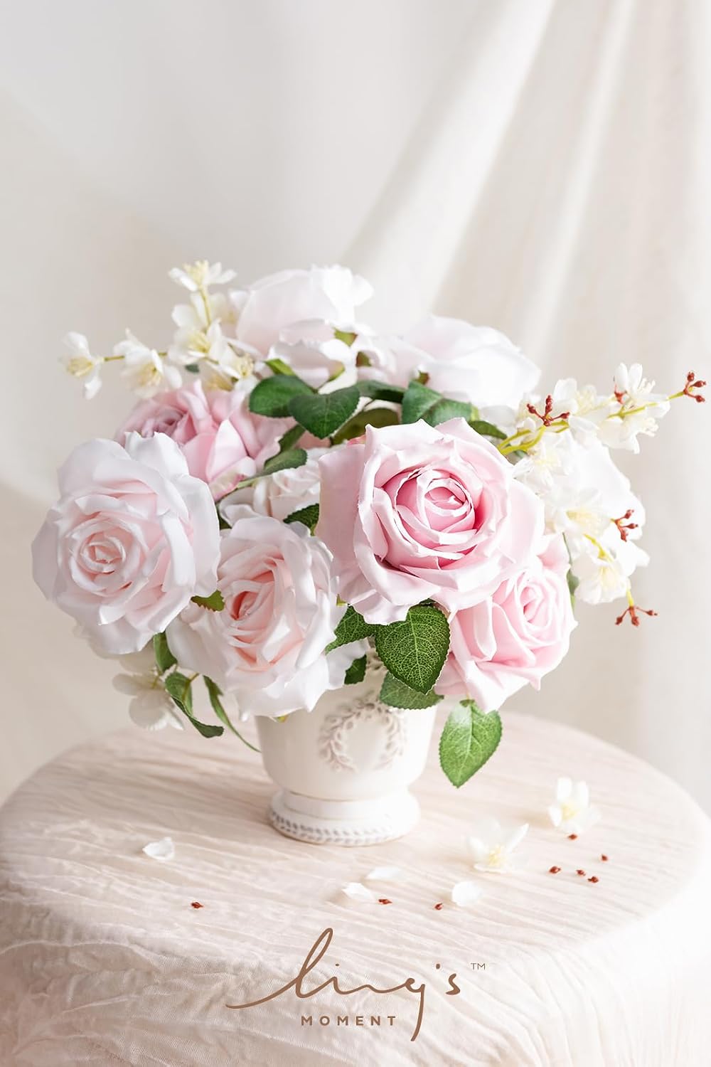 Ling's moment Pink & Blush Artificial Silk Roses, Wedding Flowers, 16 pcs