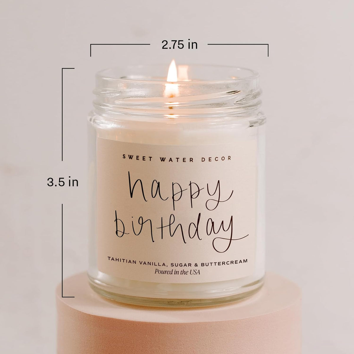 Sweet Water Decor Happy Birthday Soy Candle - Vanilla Sugar & Buttercream Sweet Scented Happy Birthday Candle Gift for Mom, Friends & Girls - 40 Hour Burn Time - 9oz - Non Toxic