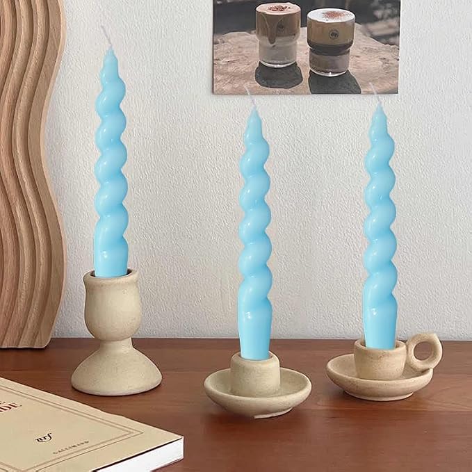 Spiral Taper Candle Blue Candlesticks,7 Inch Short Tapered Candles Unscented Candle Sticks Twisted Taper Candles for Holiday Dinner Party