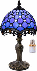 Small Tiffany Style 8 inch Blue Stained Glass Table Lamp