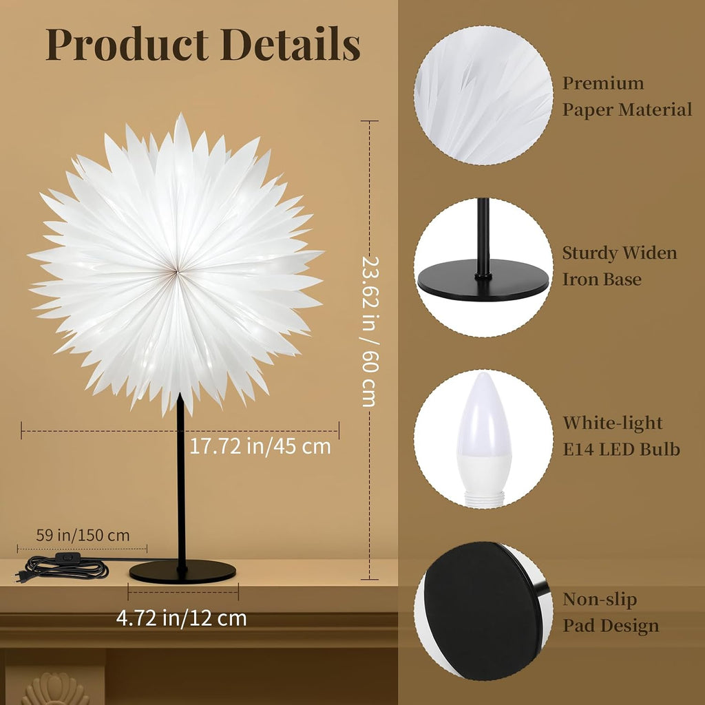 Lewondr 3D Christmas Paper Star Table Lamp, Translucent Feather, White