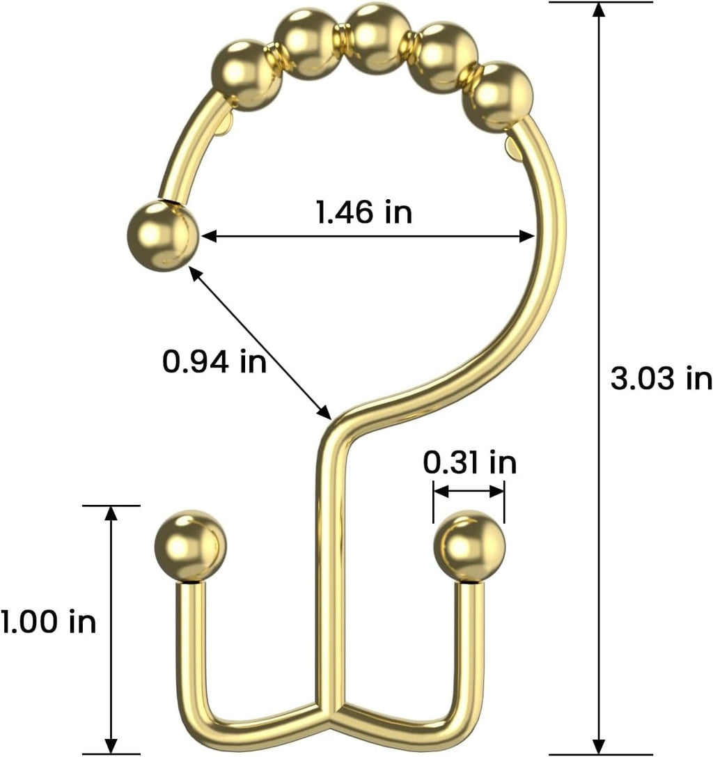 Shower Curtain Hooks Rings,Ball Bearing Stainless Steel Gold Shower Hooks,Double Glide Rust-Resistant Shower Curtain Hangers for Bathroom Shower Rods Curtains,Set of 12