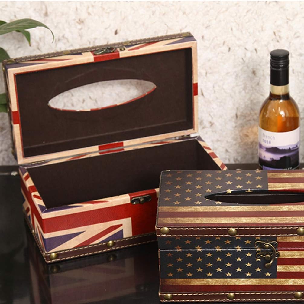 DreamsEden Wooden Tissue Box Cover Holder - Vintage Flag Style Classical Napkin Box for Home Office Room Decor (Union Jack Flag)