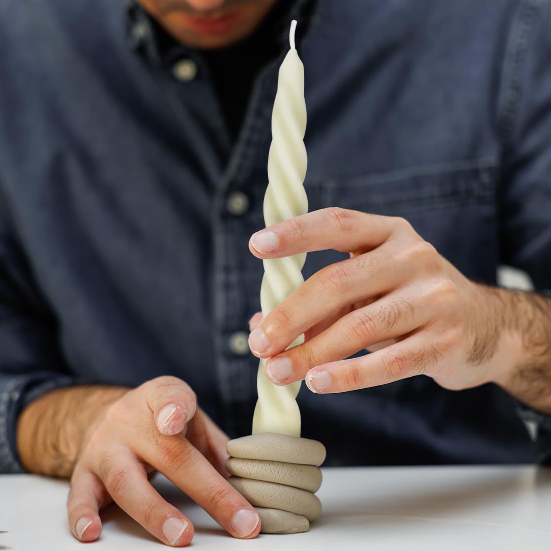 12 PCS Natural Beeswax Spiral Taper Candles, 7 Inch Tall- Off White