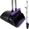 Broom and Dustpan Set, 51" Long Handle Broom with Built-in Comb - Purple