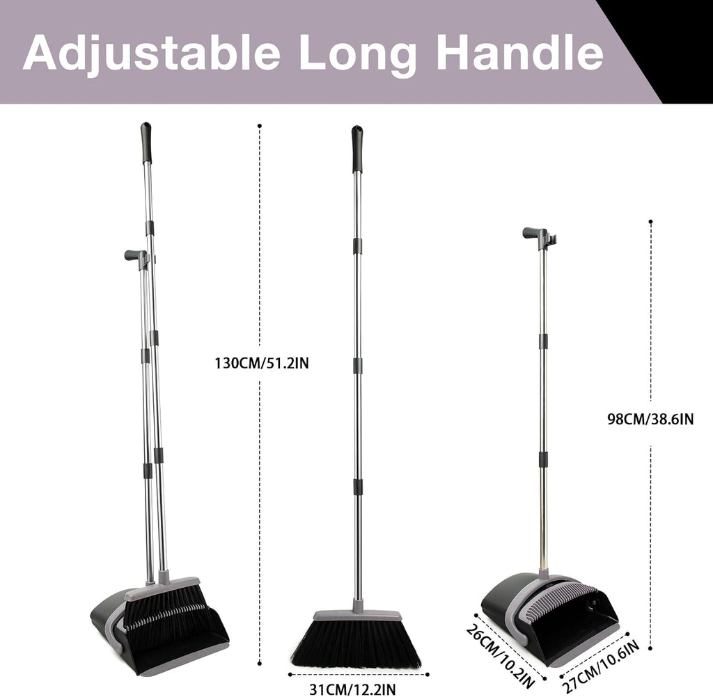 Broom and Dust Pan Combo Set,51.2" Long Handle,Charcoal