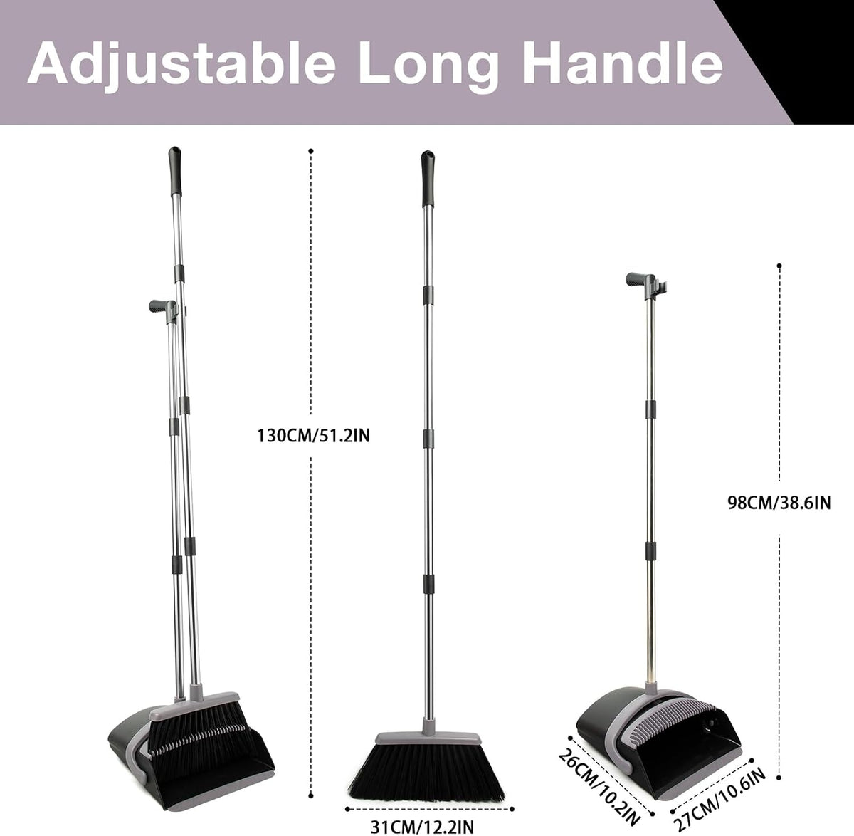 Broom and Dust Pan Combo Set,51.2" Long Handle,Charcoal