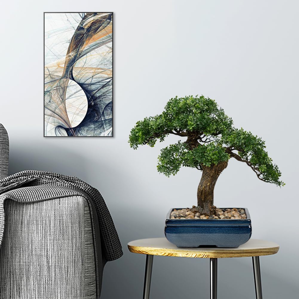 Artificial Bonsai Tree Juniper Faux Plants Indoor Fake Plants Decor with Blue Square Ceramic Pots for Home Table Office Desk Bathroom Shelf Bedroom Living Room Farmhouse Decorations