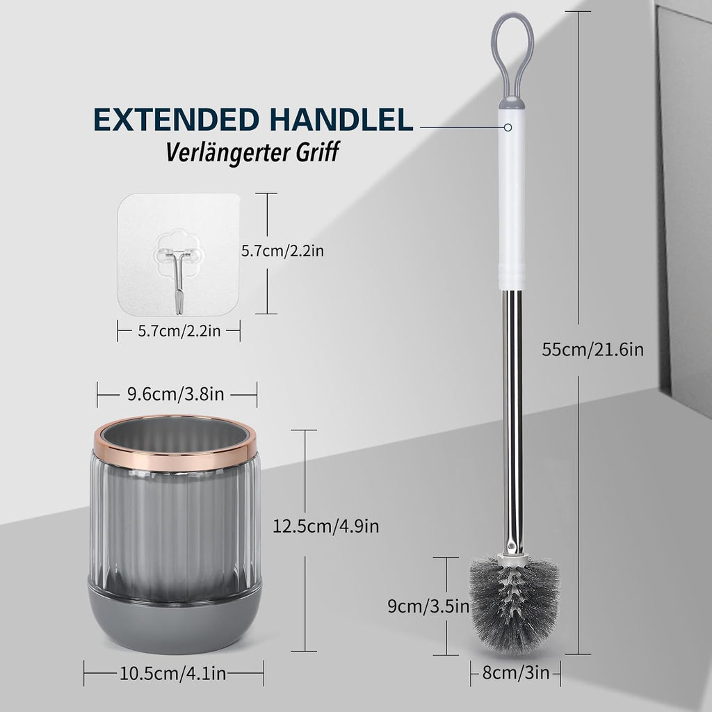 Toilet Brush and Holder Set 2 Pack for Bathroom 21.6" Long Handle