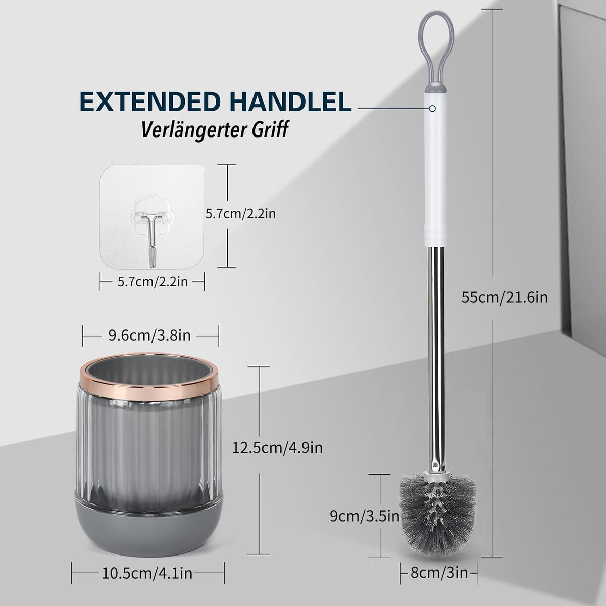 Toilet Brush and Holder Set 2 Pack for Bathroom 21.6" Long Handle