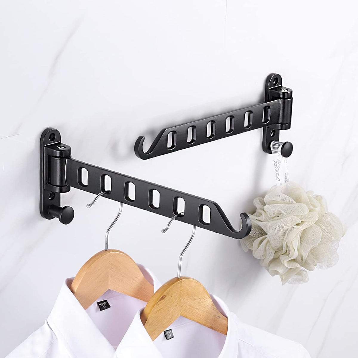 JOOM Clothes Drying Rack Wall Mounted, 13-Inch Foldable Arm, Black 2 Pack