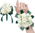White Green Corsage and Boutonniere Set Prom Wrist Corsage Flower
