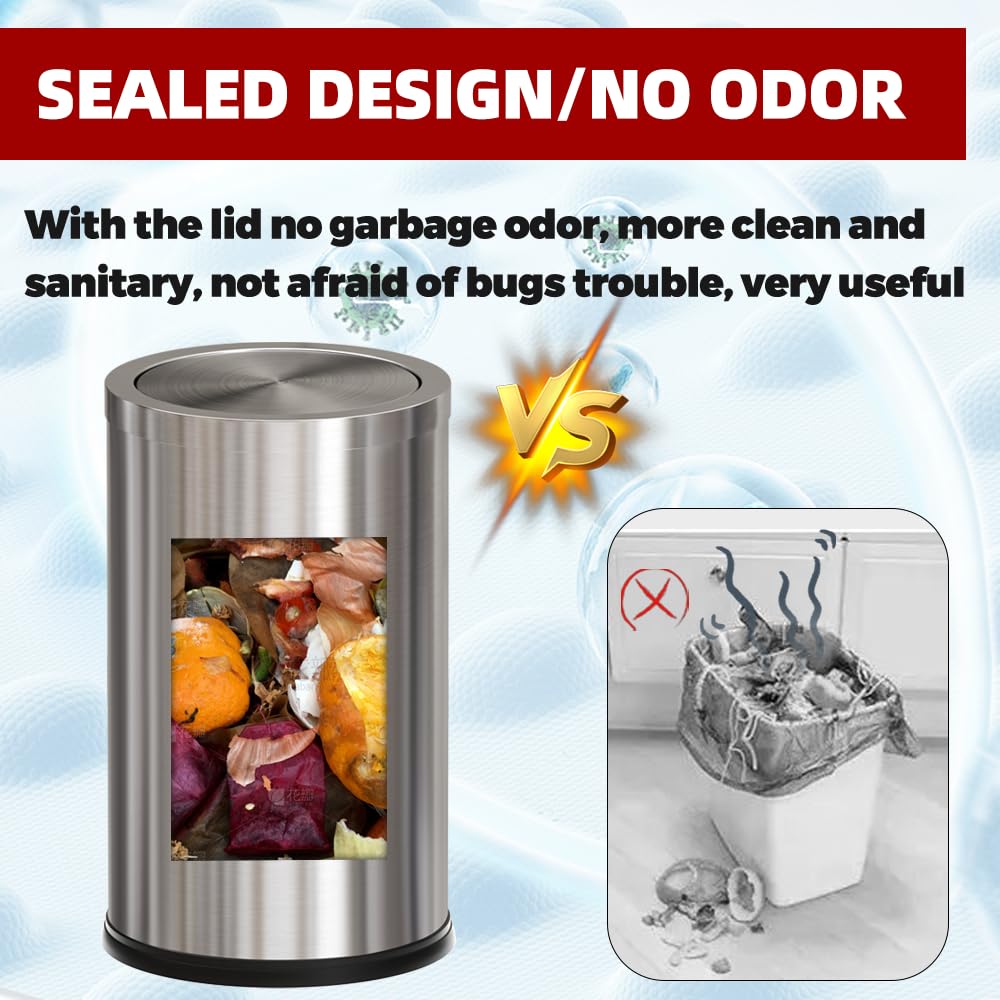 4.8GALStainless Steel Bathroom Trash Can with Lid, Silver Trash Can with Flipping Lid, Garbage cans for Kitchen，Living Room,Dental Office，Hotel,Guest Room(4.7gal-Silver)