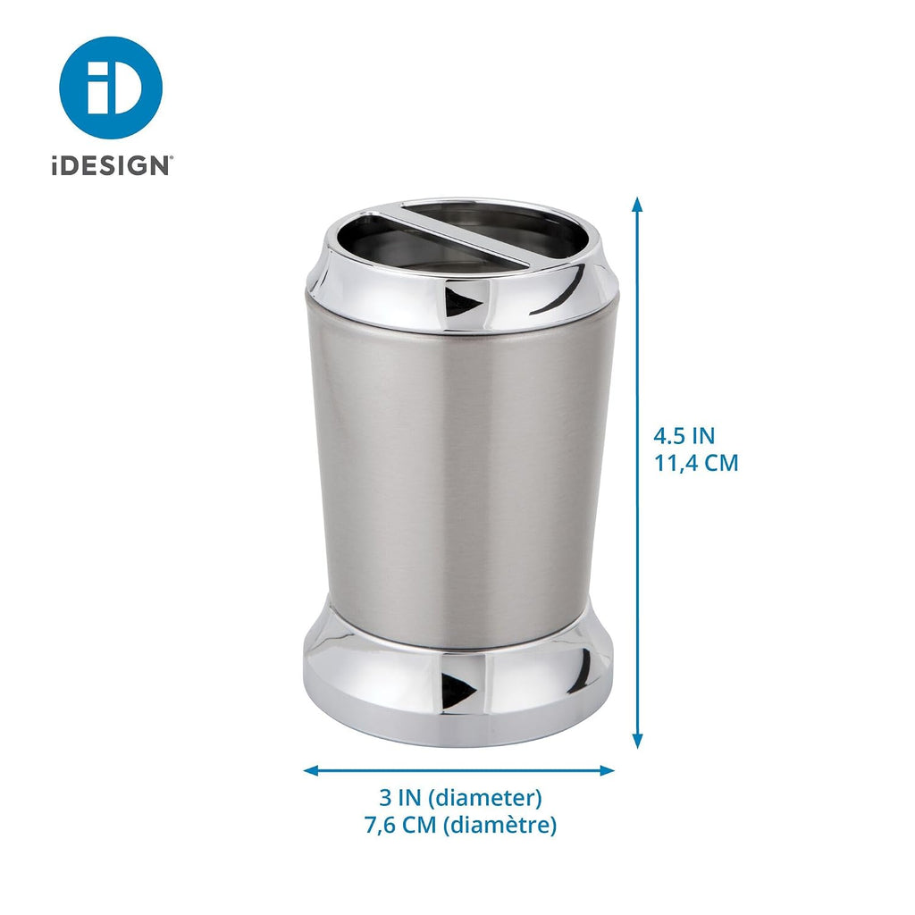 iDesign Preston Toothbrush Holder, Brushed & Chrome Split Finish