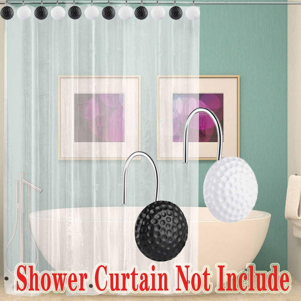 Black White Shower Curtain Hooks Rings Decorative -12 Sets