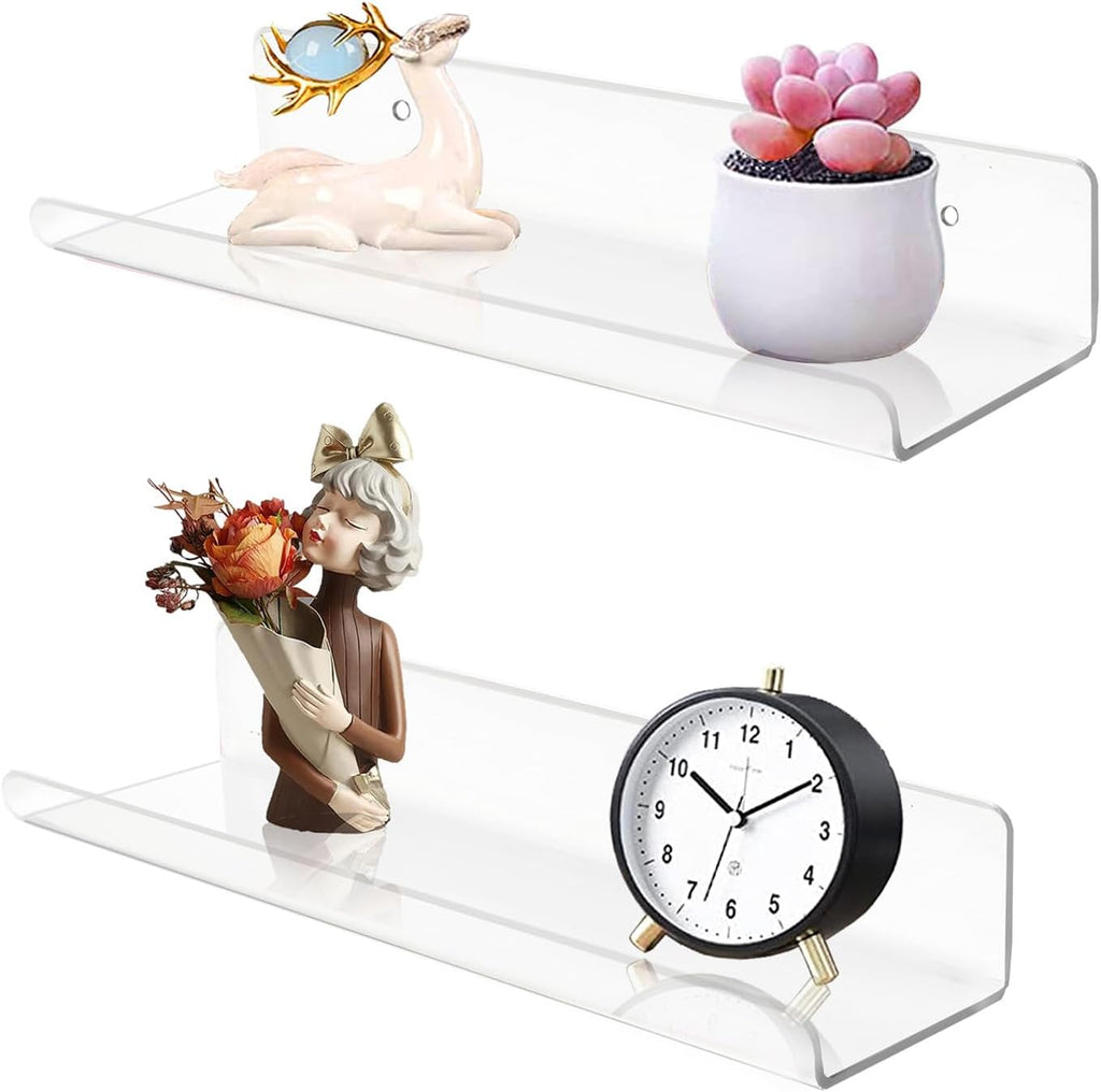 ROYALITA 2-Pack Small Acrylic Shelves Wall Mounted, 12 in Display Shelves