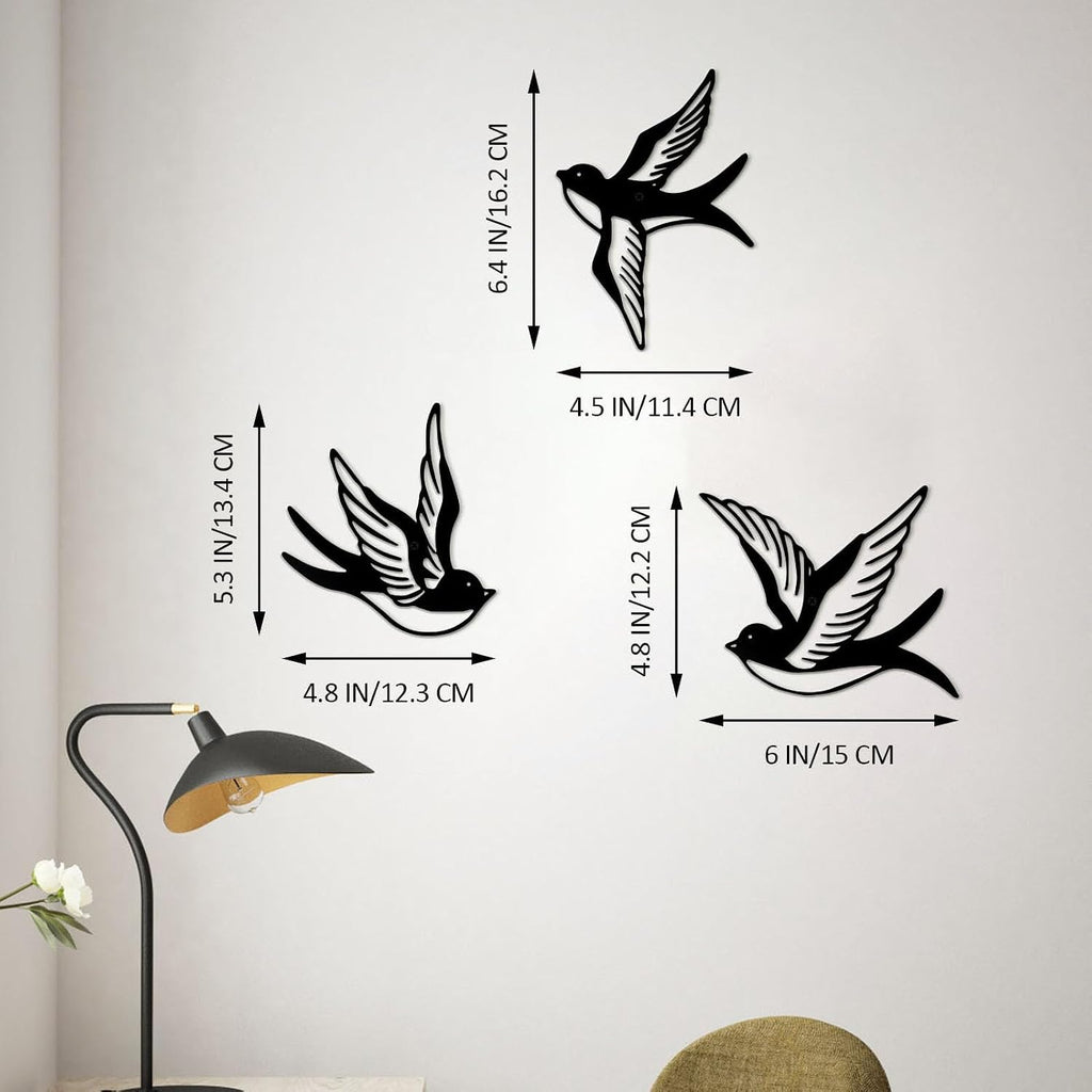 ESTART Metal Birds Wall Decor, 3 Pcs Black Birds Metal Wall Art