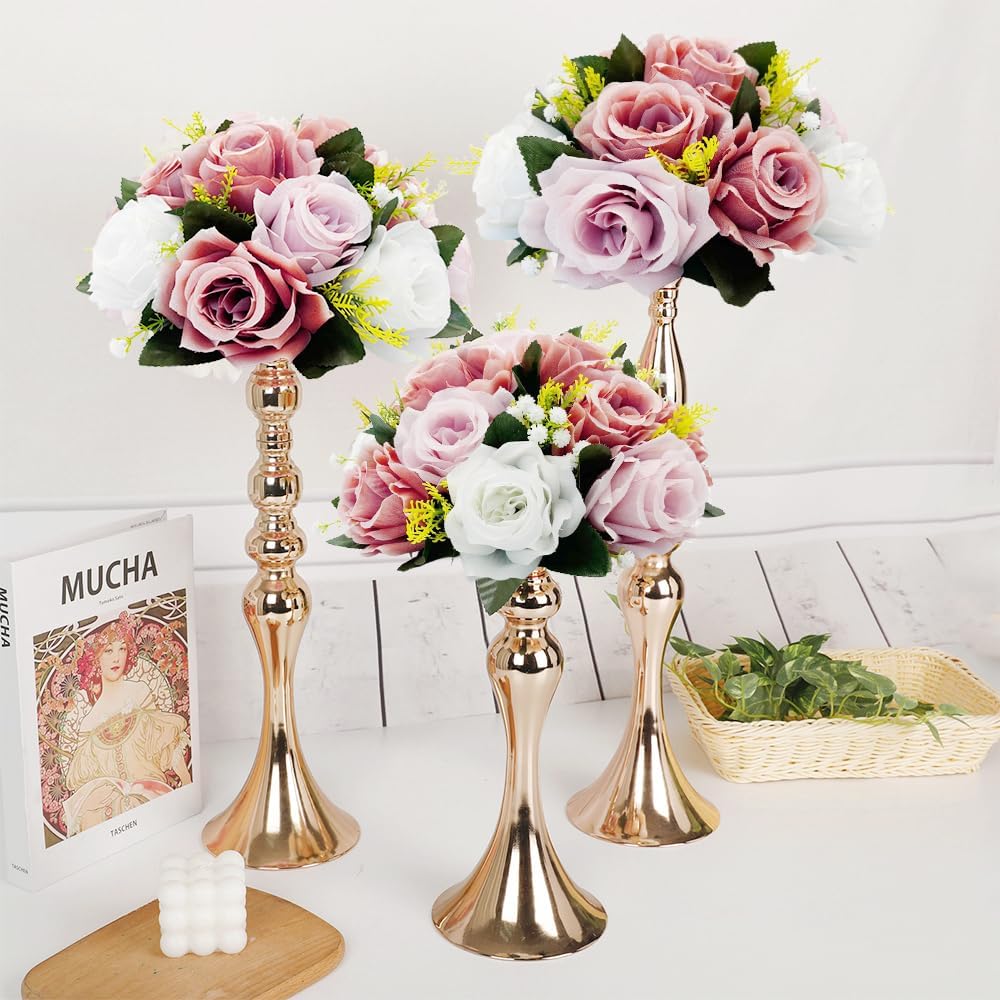 10Pcs Artificial Rose Balls for Centerpieces (Dusty Pink & White)
