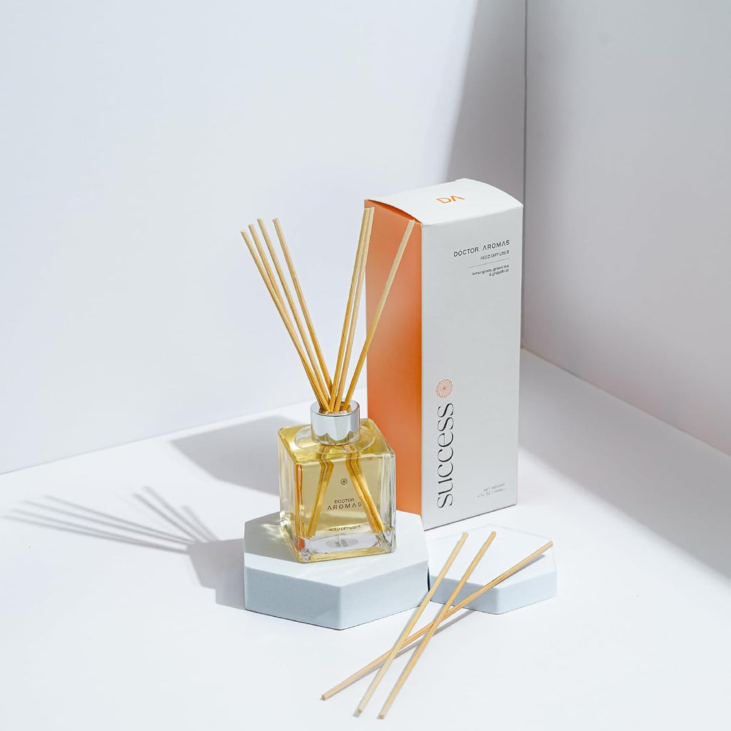 Doctor Aromas Premium Reed Diffuser Diffuser Glass Jar Set Elegant Scent for Home, Room or Bathroom and Fresh Air Scent Lasting Home Fragrance Over 90 Days (Pack of 1, Success)