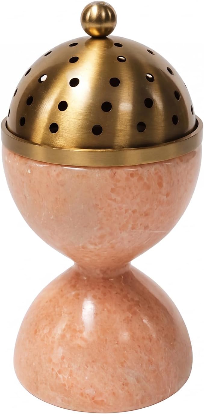 Natural Marble Incense Burner with Brass Accents 6.29 x 3.54 inches Multi-Purpose Holder for Cones/Sticks/Sage, Home Decor & Relaxation (Yellow)