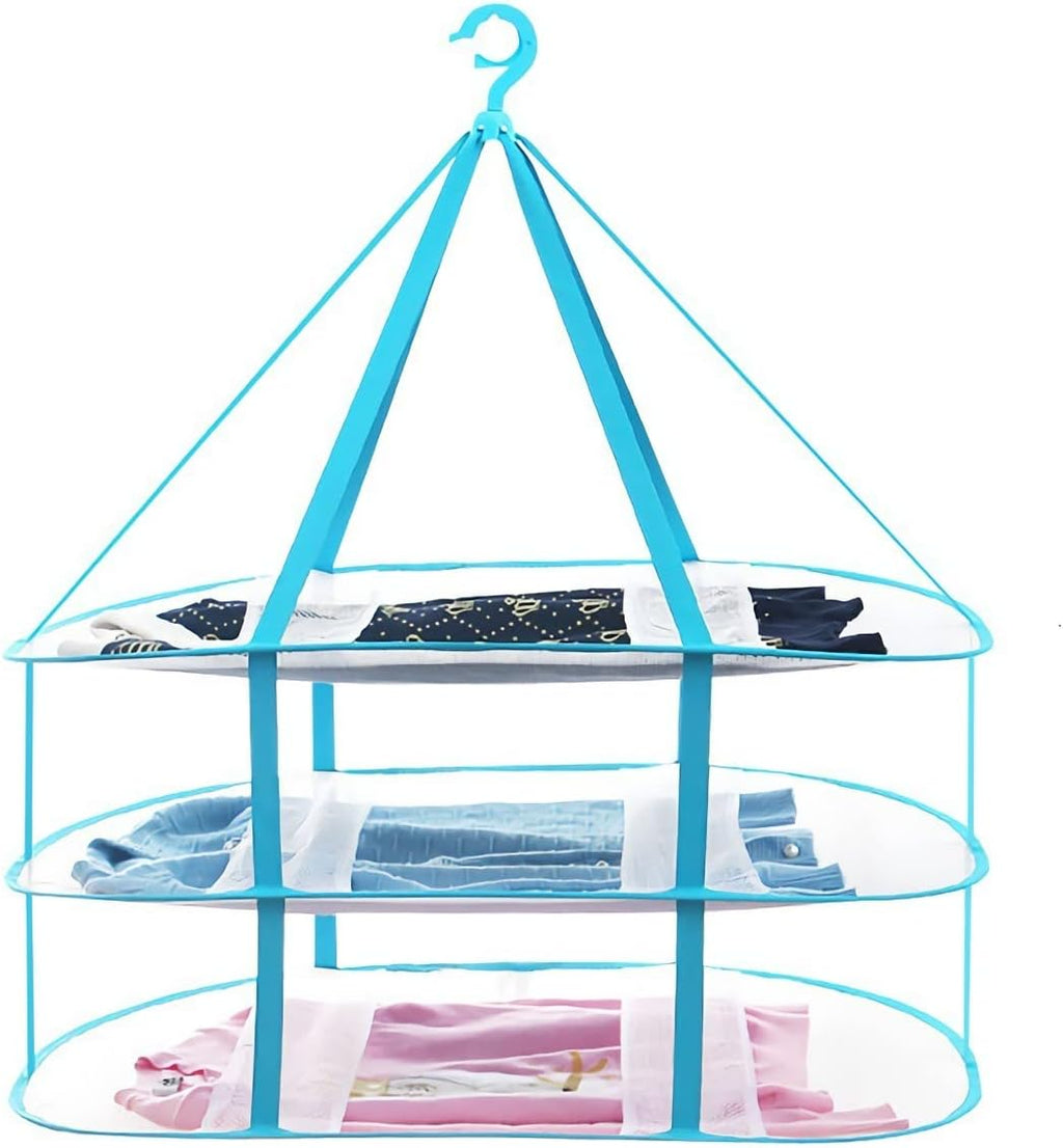 Large Size Sweater Hanging Dryer, 3 Tier Folding Drying Rack, Lay Flat to Dry Mesh Clothes Hanger for Sweater, Delicates and Swimsuit(30.3X24.4X30.7 in/1PCS)