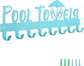IBosins Pool Towel Rack with 8 Hooks Towel Holder Wall Mount Outdoor Blue