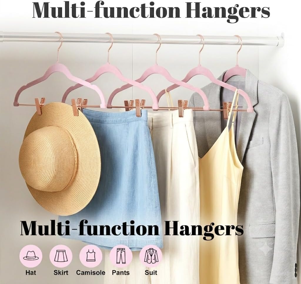 HOUSE DAY Pants Hangers with Clips 24 Pack, with Rose Gold Hook and Clips