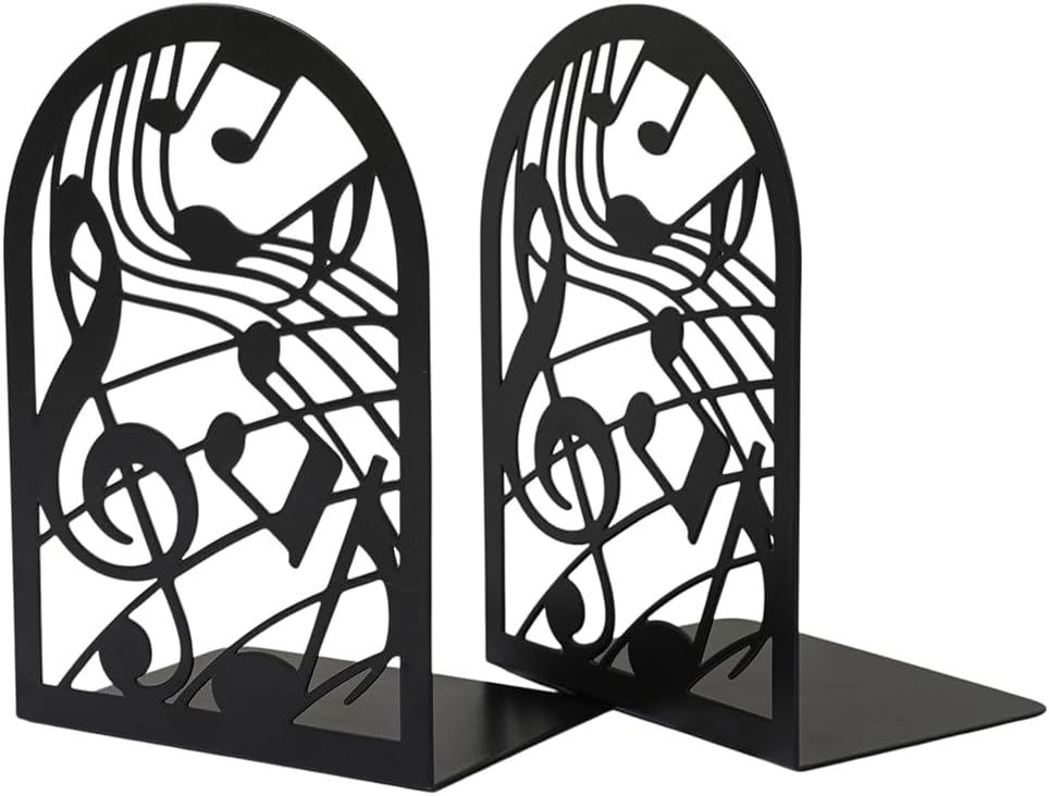 Music Note Book Ends, Heavy Duty Metal Bookends for Shelves