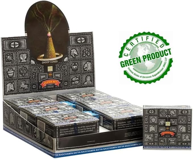 Satya Nag Champa Incense Cones for Meditation and Yoga, 48 Pieces, 4 Packs (Incense Dhoop Cones, SuperHit)