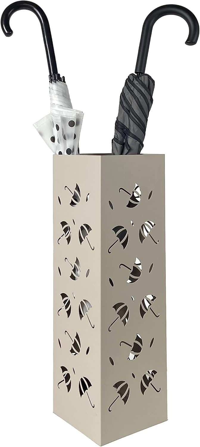 Mango Steam Metal Square Tall 19.5" Umbrella/Cane/Walking Stick/Wrapping Paper Holder, Stand, Rack Organizer (Brollies Almond)