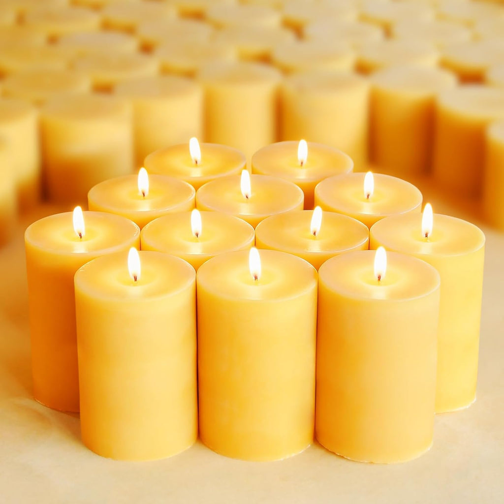 DEYBBY Pure Beeswax Pillar Candles, 2x3 Inch, 12 Pack Bulk, 30 Hr Burn Time