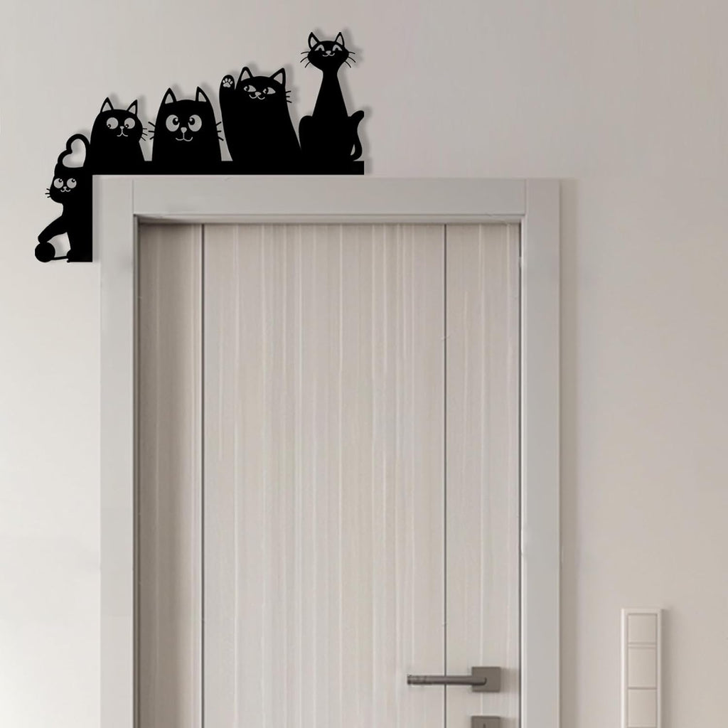 Baitiane Black Metal Wall Art, Cat Door Frame Decor, Door Topper, Modern Minimalist Home Decoration for Living Room, Bedroom, Entryway, Ideal Gift for Cat Lovers (A)