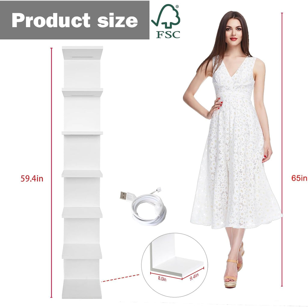 VIWODS 7 Tier Wall Shelf with RGB Lights, White
