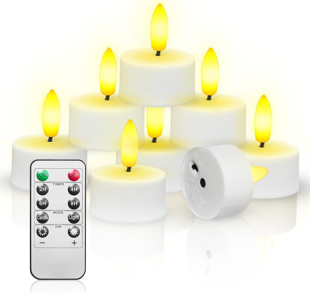 Rechargeable Tea Lights with Remote Timer (6PCS-Charging Base not Included)