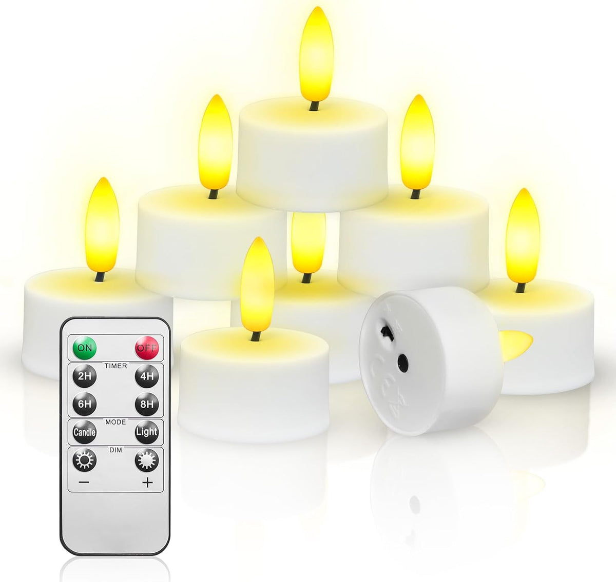 Rechargeable Tea Lights with Remote Timer (6PCS-Charging Base not Included)