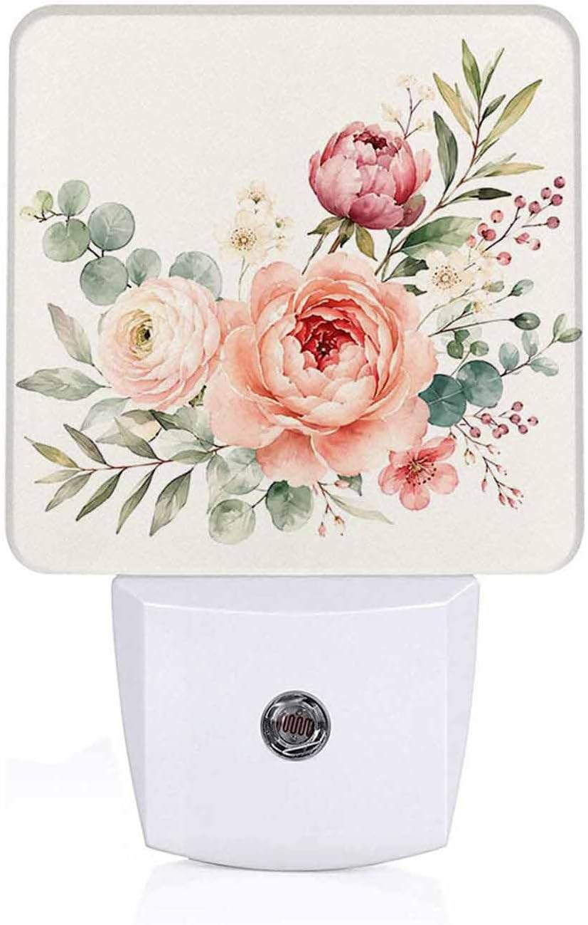 LED Night Light Lamp with Smart Sensor Dusk to Dawn Sensor,Romantic Roses Night Light Daylight White,0.5W Plug-into Wall for Adults,Bedroom,Bathroom,Hallway,Kitchen