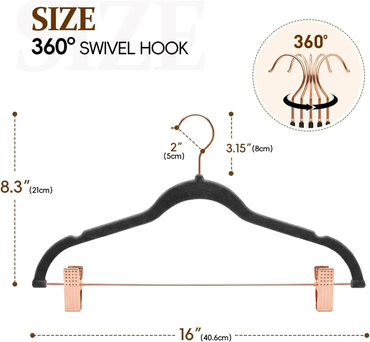Black Velvet Felt Hangers, Adjustable Clips for Pants, Skirts