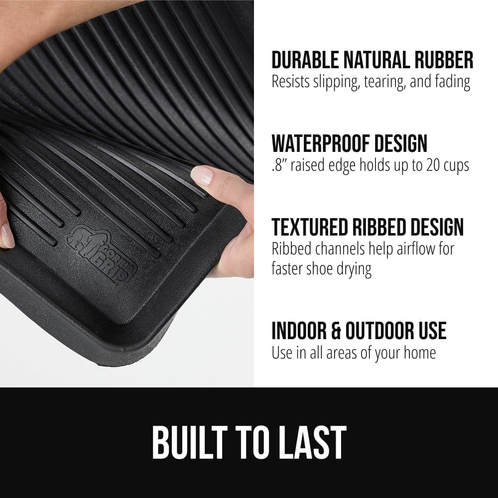 GORILLA GRIP Boot Tray for Shoes, Natural Rubber Door Mat, 32x16 Black