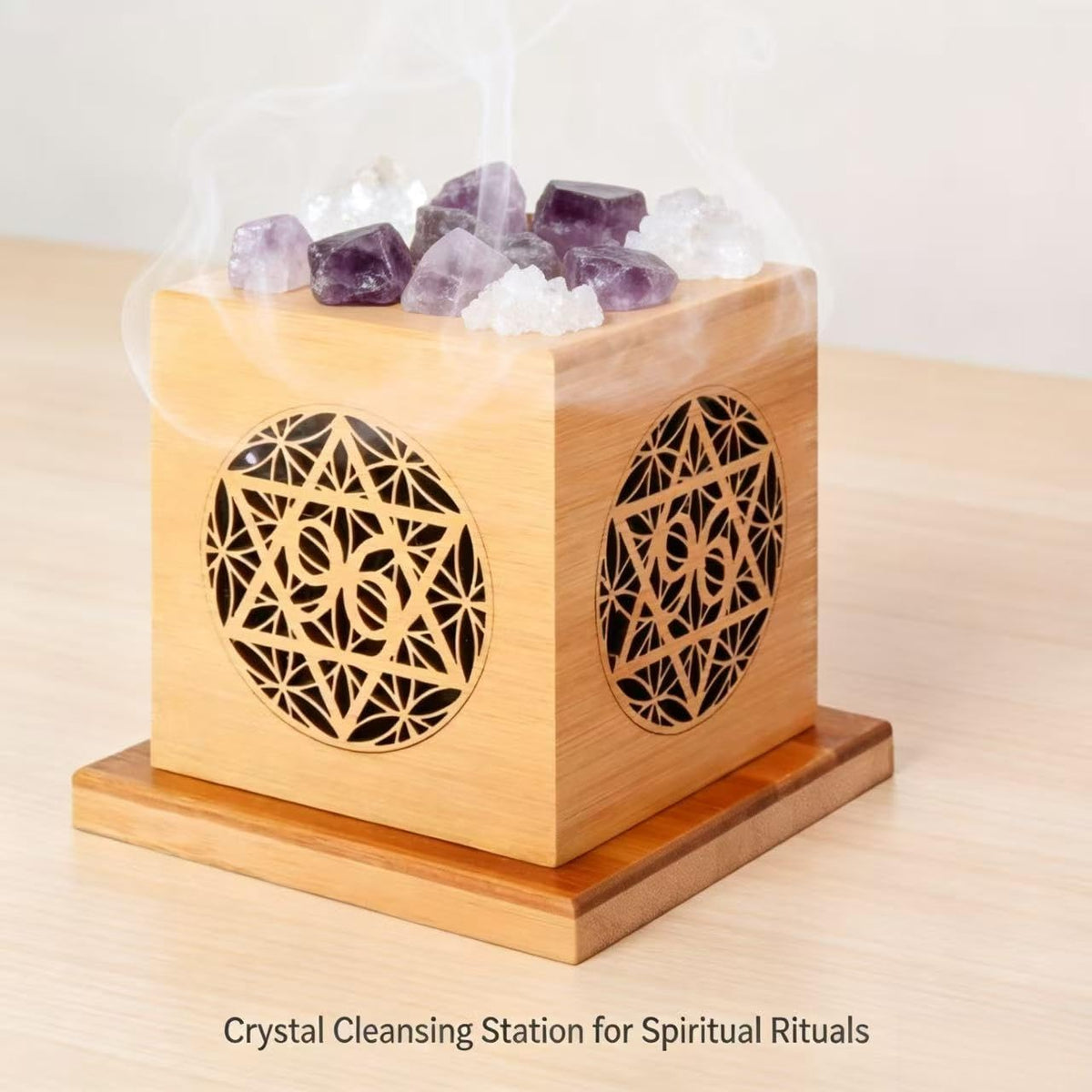 Complete Smudge Kit, Bamboo Smudge Box with Sacred Geometry, Heat Resistant Liner & Ash Catcher, Zen Home Decor Incense Holder for Meditation, Ideal Housewarming Spiritual Gift