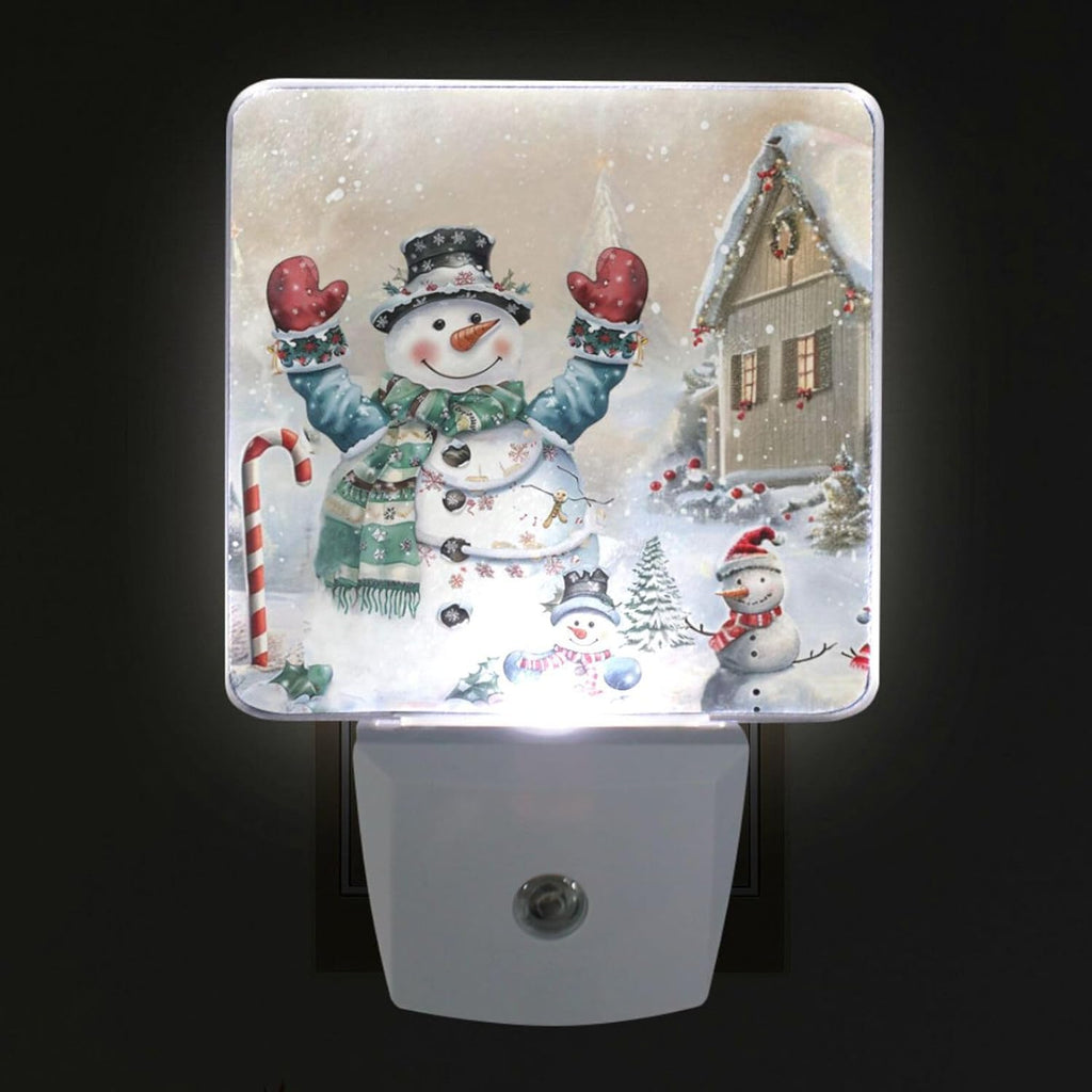 Vdsrup Winter Snowman Night Light Set of 2 Snowflake Plug-in LED Nightlights Auto Dusk-to-Dawn Sensor Lamp for Adults in Bedroom Bathroom Kitchen Hallway Stairs