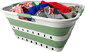 SAMMART 42 (11 Gallons) Collapsible Plastic Laundry Basket, Foldable Pop Up Storage Container/Organizer, Space Saving Hamper, Portable Bin for Dorm Room Bathroom (1, Grey/Dark Sea Green)