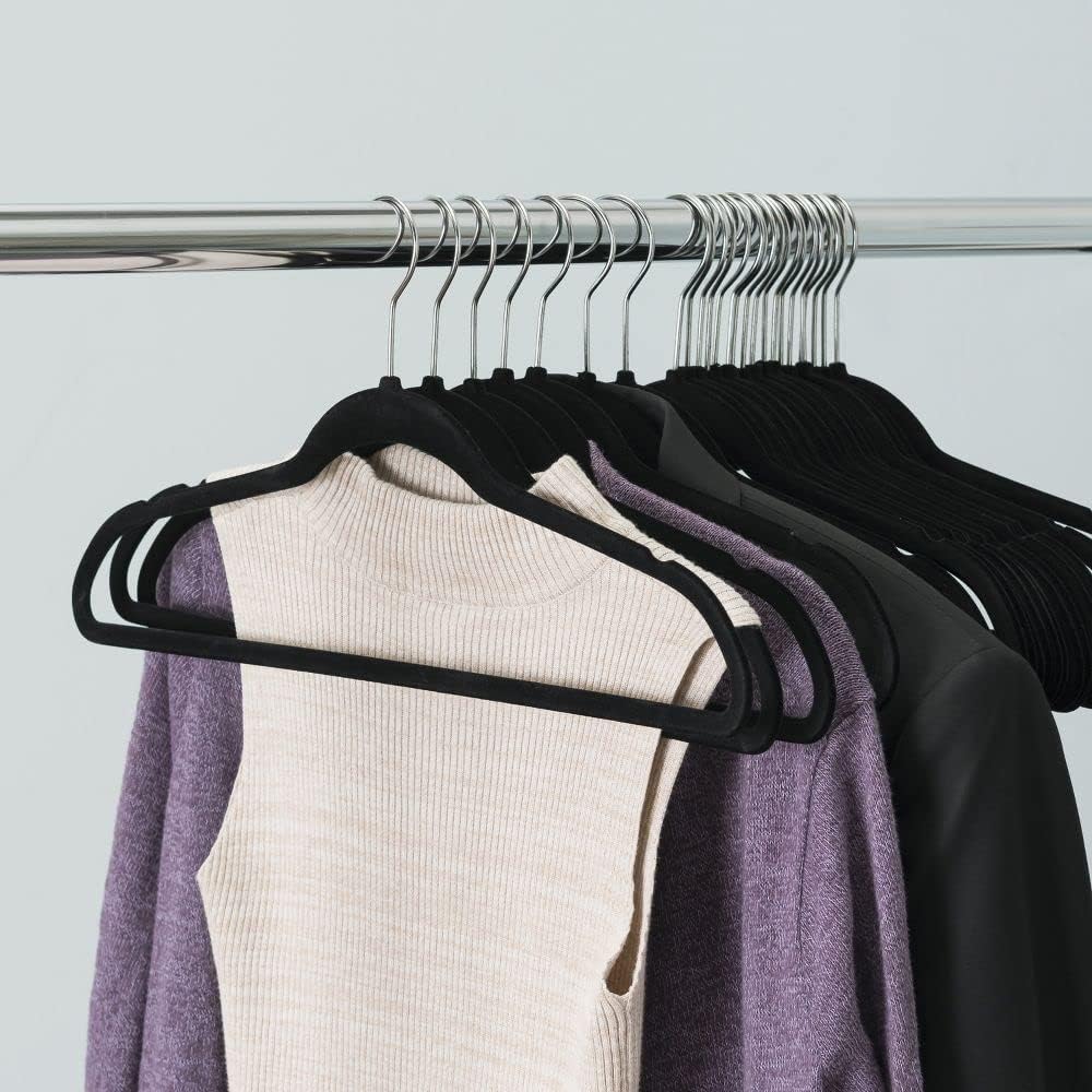 10 Pack Velvet Hangers - Non-Slip and Space-Saving Closet Organizers - Durable Soft-Touch, Black Hangers for Clothes, Coats, and Wardrobe Essentials Luxury, Ganchos De Ropa, Gift